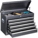 Winado 24″ Portable Metal Tool Box, 5 Drawers Toolbox with Top Storage Tray, Carry Handle, Ball Bearing Runners, Lockable Tool Chest Cabinet for Garage, Warehouse, Repair Shop & Home, Black