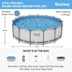 Bestway Steel Pro MAX 10 Foot x 30 Inch Round Metal Frame Above Ground Outdoor Backyard Swimming Pool Set with 330 GPH Filter Pumps - Image 2